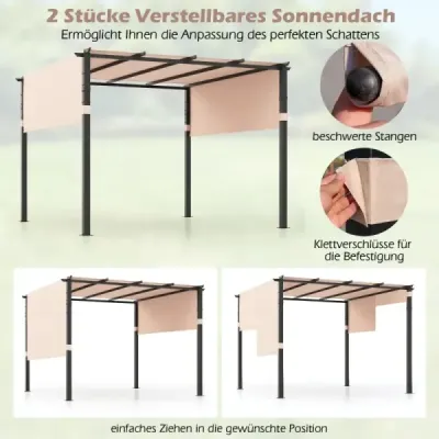 Pergola 3,05 x 3,05 m se 2 nastavitelnými střechami Vodotěsný Stabilní Zimovzdorný altán Béžová