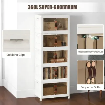 Skládací úložný box s víkem 316 l boxy úložná sada 5 plastových boxů stohovatelných 169 x 59,9 x 37,5 cm bílá