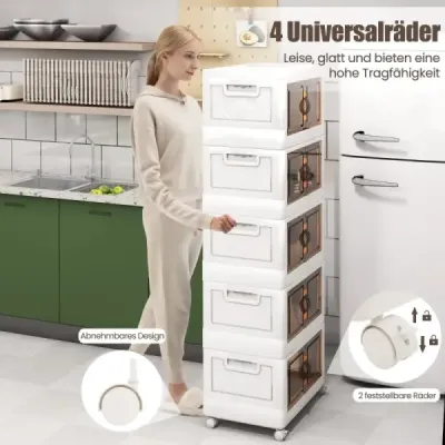 Skládací úložný box s víkem 316 l boxy úložná sada 5 plastových boxů stohovatelných 169 x 59,9 x 37,5 cm bílá