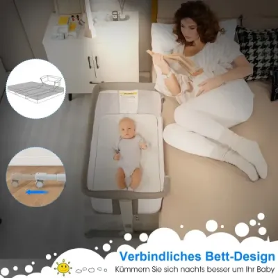 3 v 1 dětská postýlka & Dětská kolébka & Dětská postel s matrací, boční postel s taškou, kočárek, tmavě šedá
