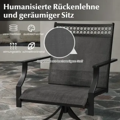 Zahradní židle otočná o 360° sada 2 terasových židlí s rychleschnoucí látkou černá 65 x 61 x 90 cm