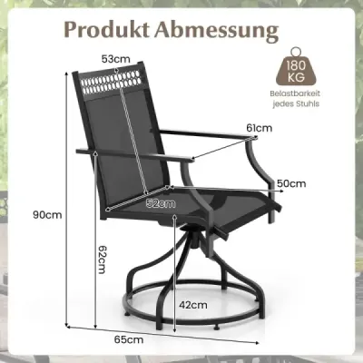Zahradní židle otočná o 360° sada 2 terasových židlí s rychleschnoucí látkou černá 65 x 61 x 90 cm