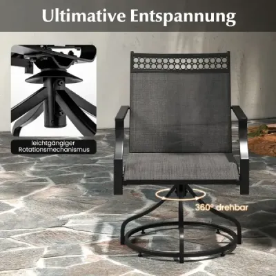 Zahradní židle otočná o 360° sada 2 terasových židlí s rychleschnoucí látkou černá 65 x 61 x 90 cm
