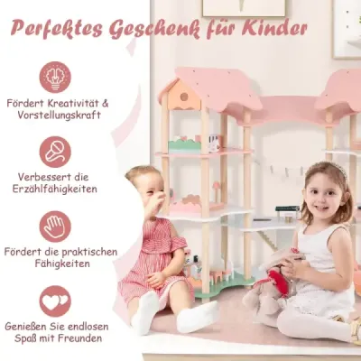 Dětský dřevěný domeček pro panenky s 32 realistickými nábytkovými doplňky a střechami Dům snů pro kutily
