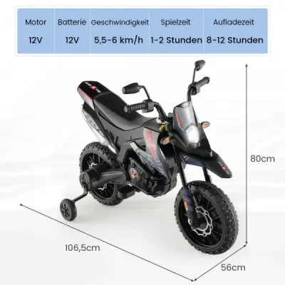 12V dětská elektrická motorka s tréninkovými koly Aprilia Licencovaná elektrická motorka černá