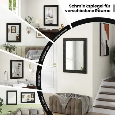 Nástěnné zrcadlo 80 x 60 cm z kaučukovníku s masivním dřevěným rámem, koupelnové zrcadlo, kosmetické zrcadlo, černá