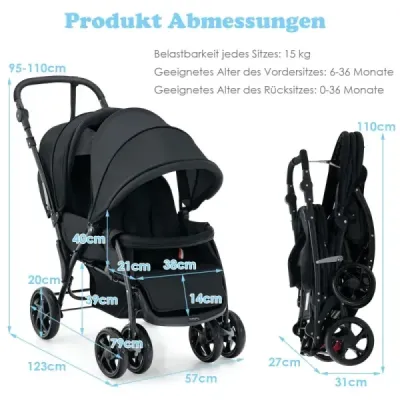 Sourozenecký kočárek skládací sourozenecký kočárek twin kočárek twin bugg šedá