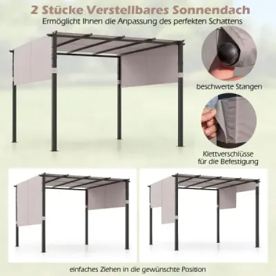 Pergola se 2 nastavitelnými střechami altán 3,05x3,05m voděodolná stabilní zimovzdorná šedá
