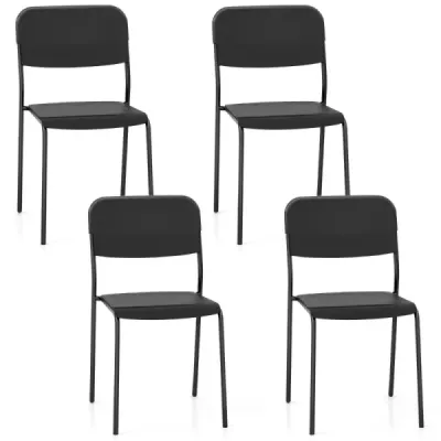 Set 4 jídelních židlí s opěrkou a Kovové nohy stohovatelné kuchyňské židle z PP cerne barvy