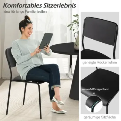 Set 4 jídelních židlí s opěrkou a Kovové nohy stohovatelné kuchyňské židle z PP cerne barvy