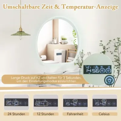 Půlkruhové koupelnové zrcadlo se 3 barevnými LED světly, stmívatelné kosmetické zrcadlo Půlkruhové koupelnové zrcadlo se 3 barevnými LED světly, stmívatelné kosmetické zrcadlo