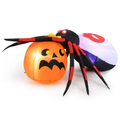 Nafukovací halloweenský pavouk s dýní a rotujícími LED světly Dekorace strašidelného pavouka