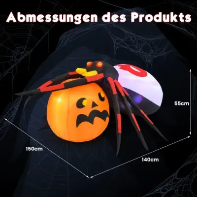 Nafukovací halloweenský pavouk s dýní a rotujícími LED světly Dekorace strašidelného pavouka