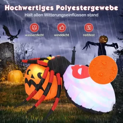 Nafukovací halloweenský pavouk s dýní a rotujícími LED světly Dekorace strašidelného pavouka