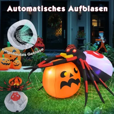 Nafukovací halloweenský pavouk s dýní a rotujícími LED světly Dekorace strašidelného pavouka