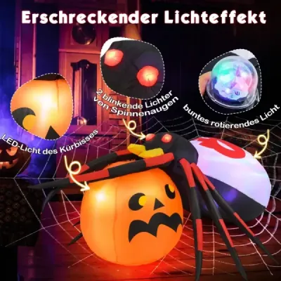 Nafukovací halloweenský pavouk s dýní a rotujícími LED světly Dekorace strašidelného pavouka