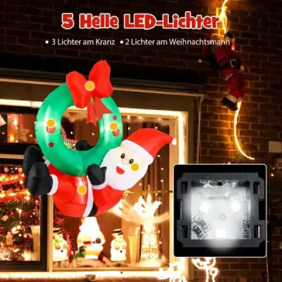 120CM nafukovací dekorace Vánoční LED Santa Claus s věncem Vánoční dekorace na zeď venku