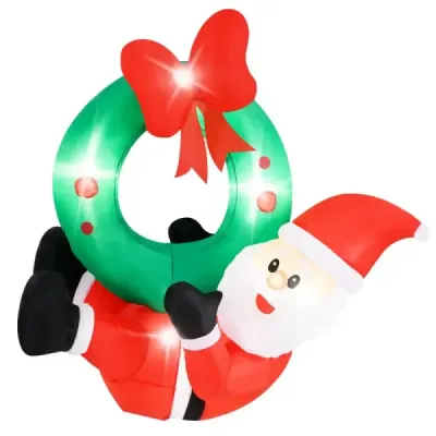 120CM nafukovací dekorace Vánoční LED Santa Claus s věncem Vánoční dekorace na zeď venku