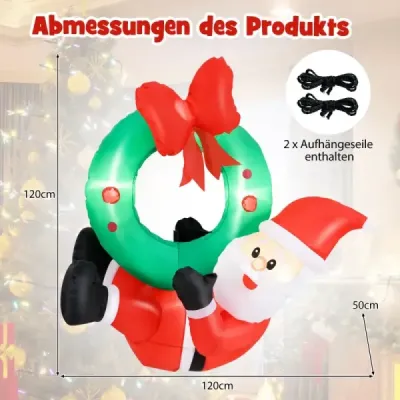 120CM nafukovací dekorace Vánoční LED Santa Claus s věncem Vánoční dekorace na zeď venku