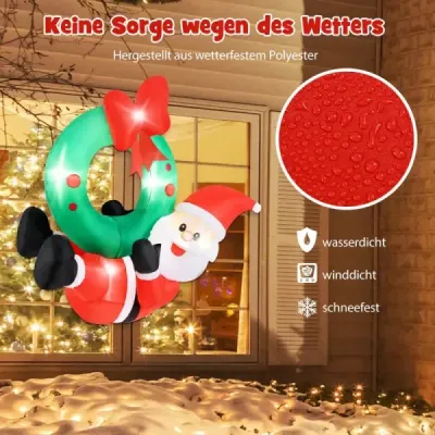 120CM nafukovací dekorace Vánoční LED Santa Claus s věncem Vánoční dekorace na zeď venku