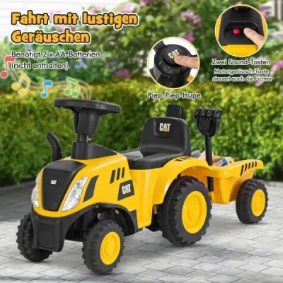 Dětský pojízdný traktor s odnímatelným přívěsem a lopatovým chůdkou Licencovaný vůz Caterpillar