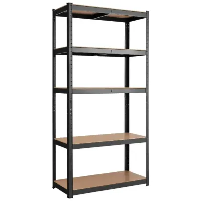 Úložný regál 5 úrovní s kovovým rámem, kovový regál, nosnost do 650 kg, 75 x 30 x 150 cm, černá