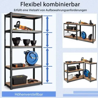 Úložný regál 5 úrovní s kovovým rámem, kovový regál, nosnost do 650 kg, 75 x 30 x 150 cm, černá