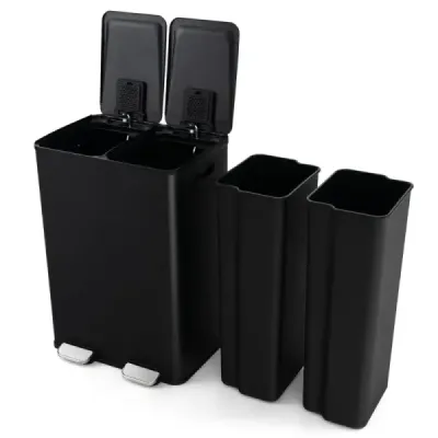 Odpadkový koš 2 přihrádky 2 x 30L odpadkový koš kuchyňský pedálový odpadkový koš s měkkým zavíracím víkem černý