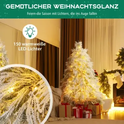 Umělý vánoční stromek se sněhovými a teplými bílými LED světly Vánoční stromek 150 cm