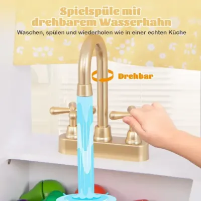 Dřevěná kuchyňka na hraní s dřezem a kuchyňkou s vodovodním kohoutkem s příslušenstvím pro děti od 3 let