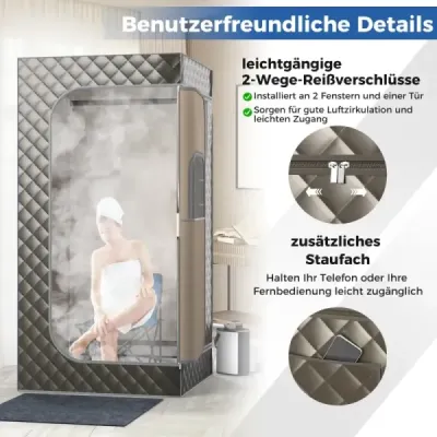 Parní sauna domácí sauna pro domácí celotělový saunový box s 3litrovým generátorem páry 91 x 91 x 183 cm šedá