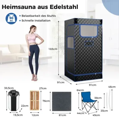 Parní sauna domácí sauna pro domácí celotělový saunový box s 3litrovým generátorem páry 91 x 91 x 183 cm černý