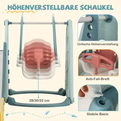 Dětská houpačka se skluzavkou, houpačka a skluzavka 4v1 a basketbalový koš a žebřík pro děti od 18 měsíců