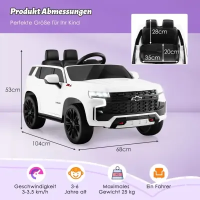 Dětské elektrické autíčko Chevrolet s 2,4G dálkovým ovládáním, odpružením, světly a hudbou, bílé