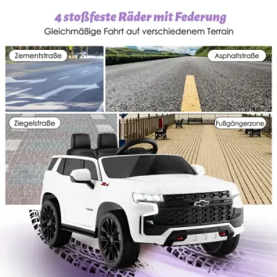 Dětské elektrické autíčko Chevrolet s 2,4G dálkovým ovládáním, odpružením, světly a hudbou, bílé