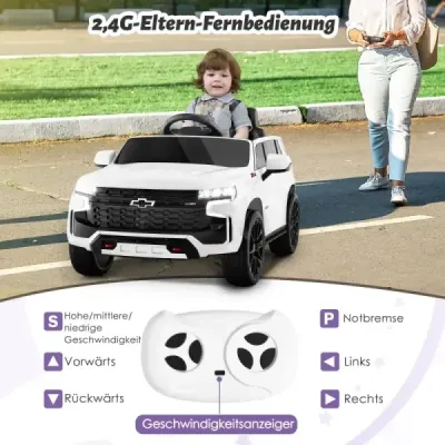 Dětské elektrické autíčko Chevrolet s 2,4G dálkovým ovládáním, odpružením, světly a hudbou, bílé