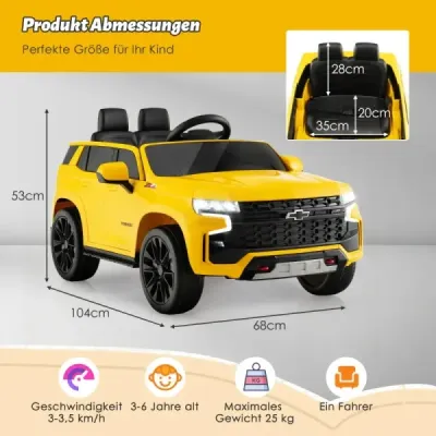 Dětské elektrické autíčko Chevrolet s 2,4G dálkovým ovládáním, odpružením, světly a hudbou, žluté