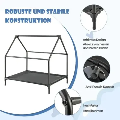 2 in 1 Hundehütte & erhöhtes Hundebett Hundeliege Outdoor Haustierhaus mit atmungsaktivem Netzgewebe Grau 64 x 91 x 86 cm