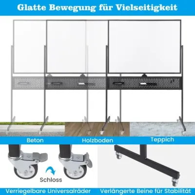 120 x 90 cm Doppelseitiges Mobiles Whiteboard mit Stecktafel & Rollen & Ständer Schwarz