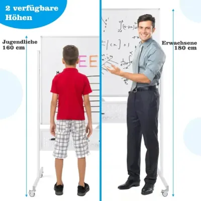 120 x 90 cm Oboustranná mobilní bílá tabule s děrovanou deskou, kolečky a stojanem, bílá