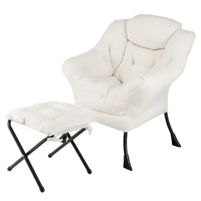 Sessel mit Armlehnen & Seitentasche & Fußstütze & Hocker Relaxsessel Loungesessel Fernsehsessel Beige