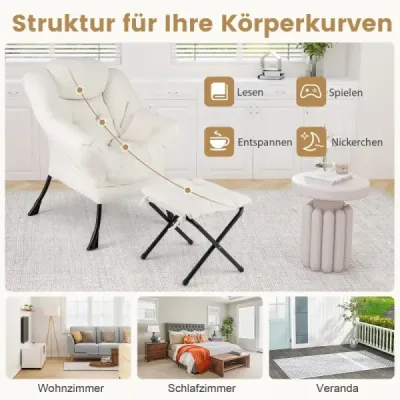 Sessel mit Armlehnen & Seitentasche & Fußstütze & Hocker Relaxsessel Loungesessel Fernsehsessel Beige