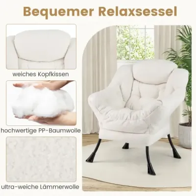 Sessel mit Armlehnen & Seitentasche & Fußstütze & Hocker Relaxsessel Loungesessel Fernsehsessel Beige