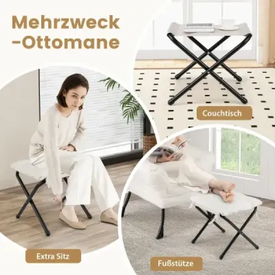 Sessel mit Armlehnen & Seitentasche & Fußstütze & Hocker Relaxsessel Loungesessel Fernsehsessel Beige