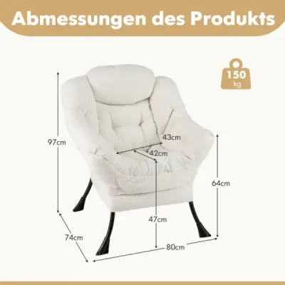 Sessel mit Armlehnen & Seitentasche & Fußstütze Relaxsessel Loungesessel Fernsehsessel Beige
