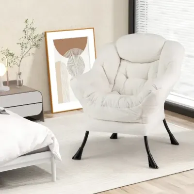 Sessel mit Armlehnen & Seitentasche & Fußstütze Relaxsessel Loungesessel Fernsehsessel Beige