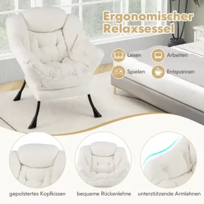 Sessel mit Armlehnen & Seitentasche & Fußstütze Relaxsessel Loungesessel Fernsehsessel Beige