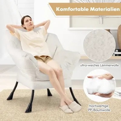 Sessel mit Armlehnen & Seitentasche & Fußstütze Relaxsessel Loungesessel Fernsehsessel Beige