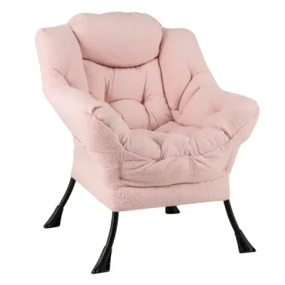 Sessel mit Armlehnen & Seitentasche & Fußstütze Relaxsessel Loungesessel Fernsehsessel Rosa