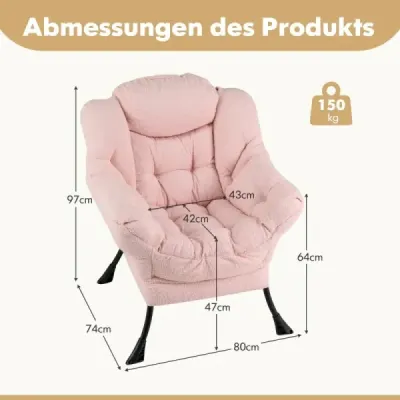 Sessel mit Armlehnen & Seitentasche & Fußstütze Relaxsessel Loungesessel Fernsehsessel Rosa